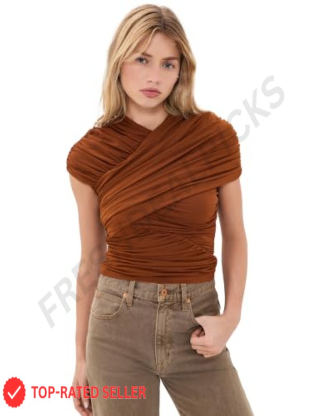 Ronny Kobo Montana Top Lightweight Slinky Jersey Ruched Surplice Neck Blouse
